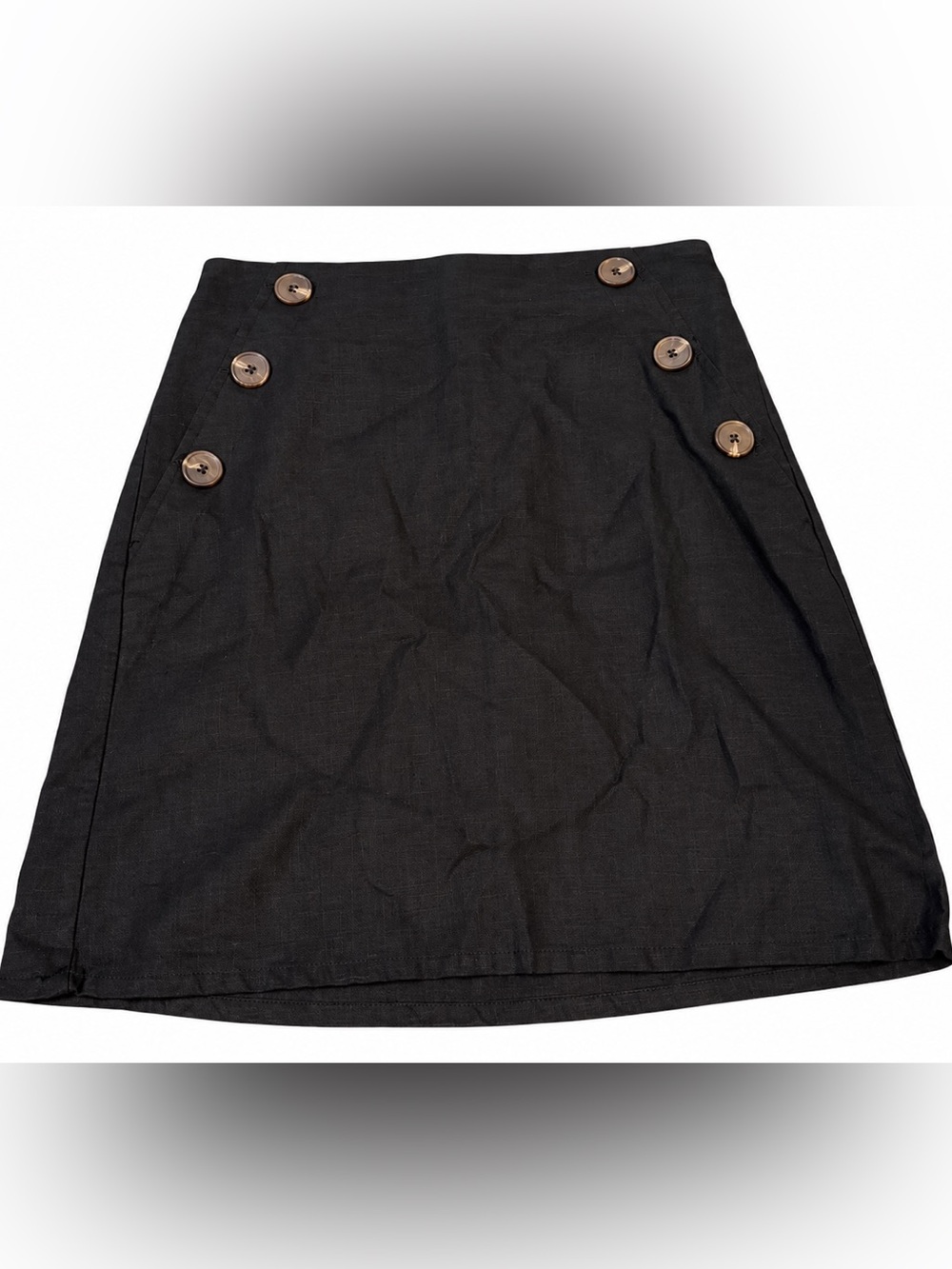 Tahari linen blend Black Button-Applique Midi Skirt